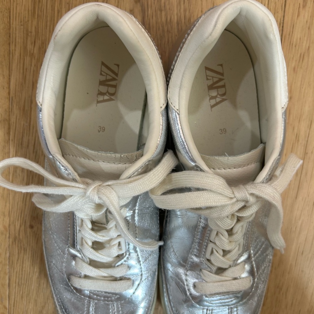 Zara Women's Metallic Silver Sneakers